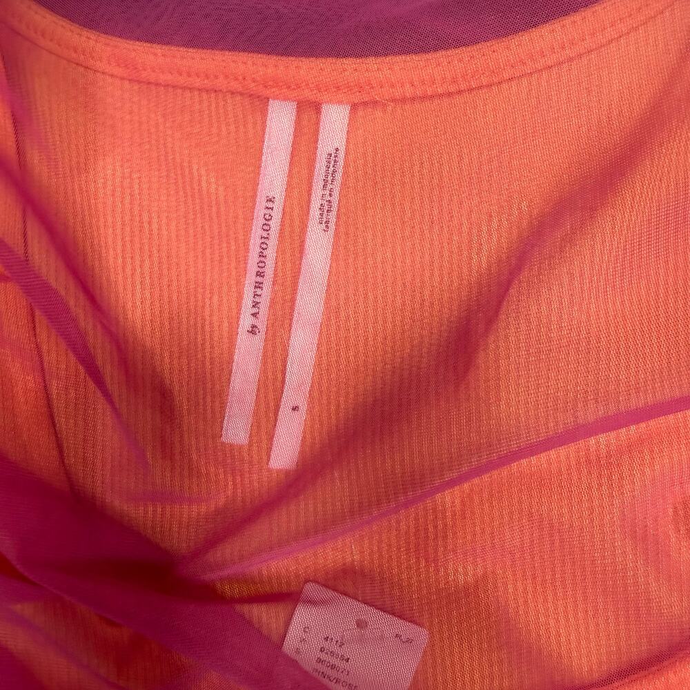 Anthropologie Sheer Mesh Ruched Mock Neck Tank Top Orange Pink NWT Size S - Picture 2 of 6